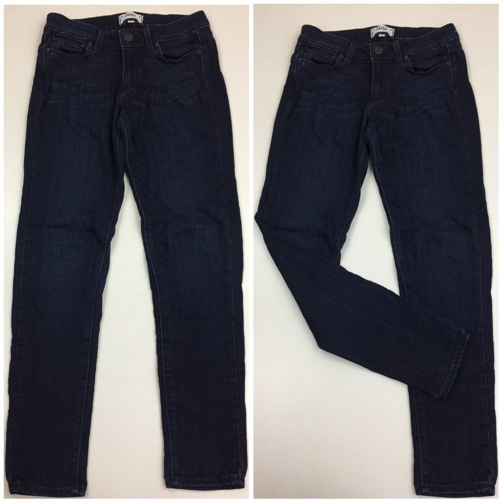 PAIGE Medium/Dark Wash 5 Pocket Logo Hardware VERDUGO Skinny Ankle Jeans